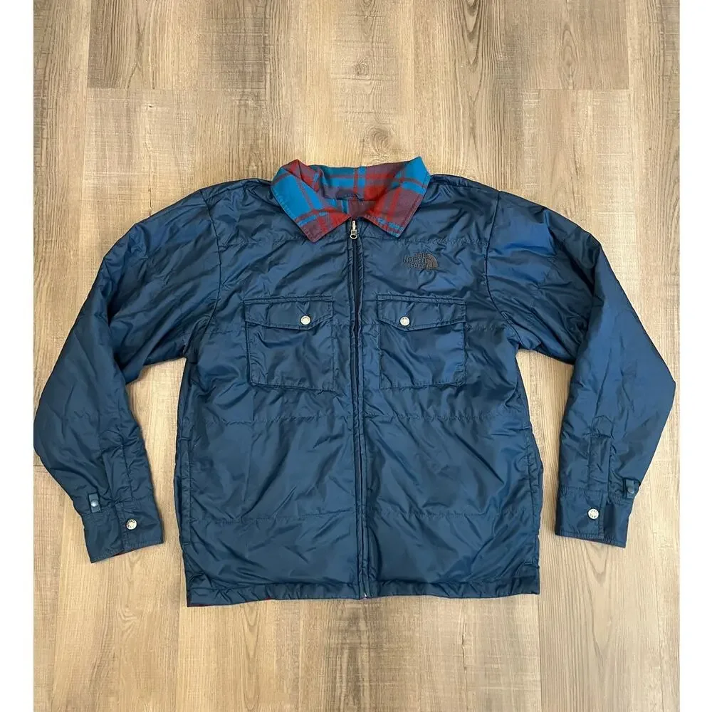 The North Face Reversible Plaid Flannel / Nylon Jacket Distressed
